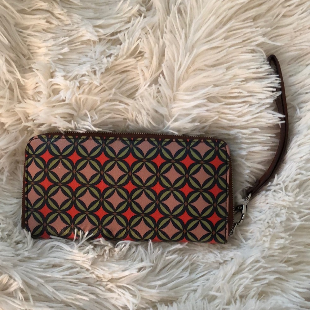 Nwot Fossil Wallet Patterned And Brown Leather - image 1